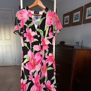 Joseph Ribkoff (Signature Collection) Floral Dress – Pink & Black | Size 16